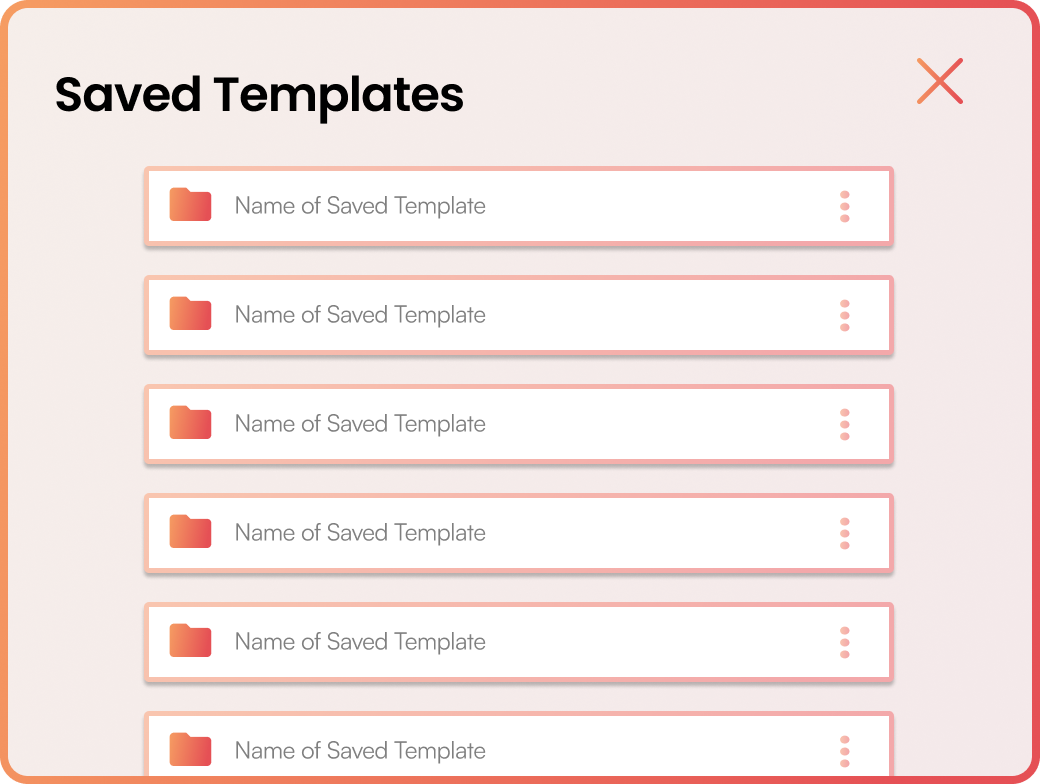 Old high-fidelity saved templates popup, orange Mailchimp-inspired style